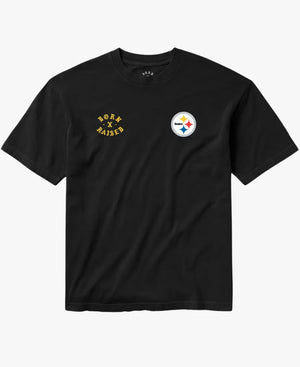 PittsburghSteelersBornxRaisedBlackOnTheTurfT-Shirt