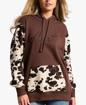 AriatCowPrintBrownPulloverHoodie