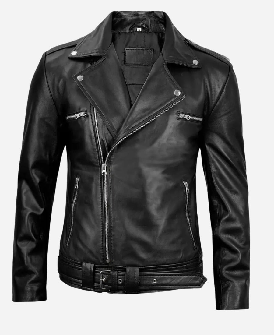 Biker Style Black Leather Jacket