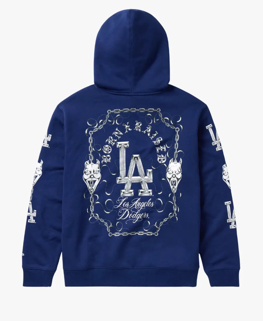 BornxRaisedxLosAngelesDodgersMasksBluePulloverHoodie
