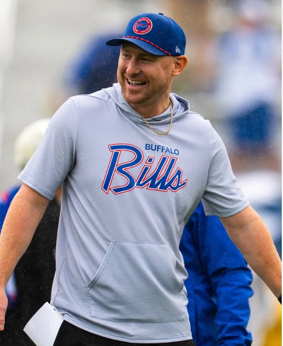 Joe Brady Preseason 2026 Bills Short Sleeve Hooded T-Shirtin Grey
