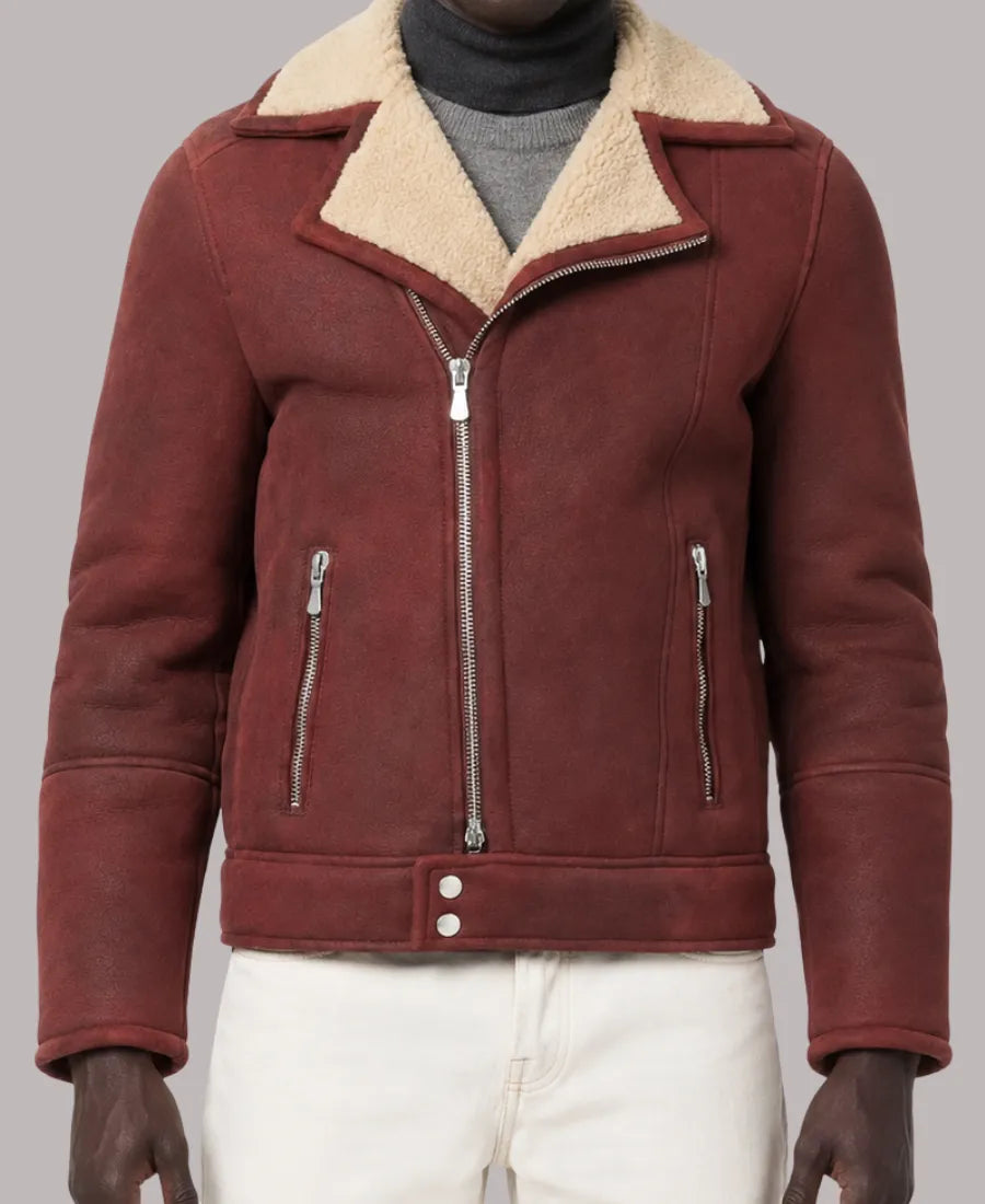Aviator Burgundy Shearling Leather Jacket