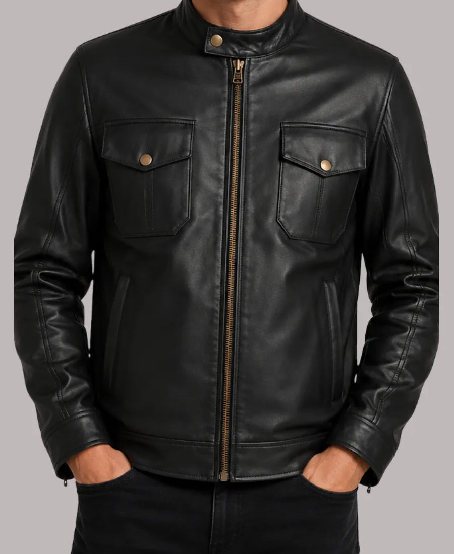 4 Pocket Black Leather Jacket