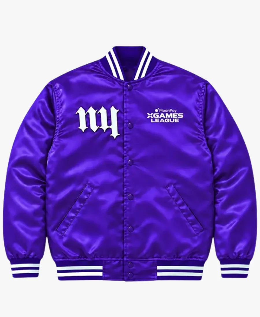 MoonPayXGamesLeagueSummer2026PurpleSatinVarsityJacket
