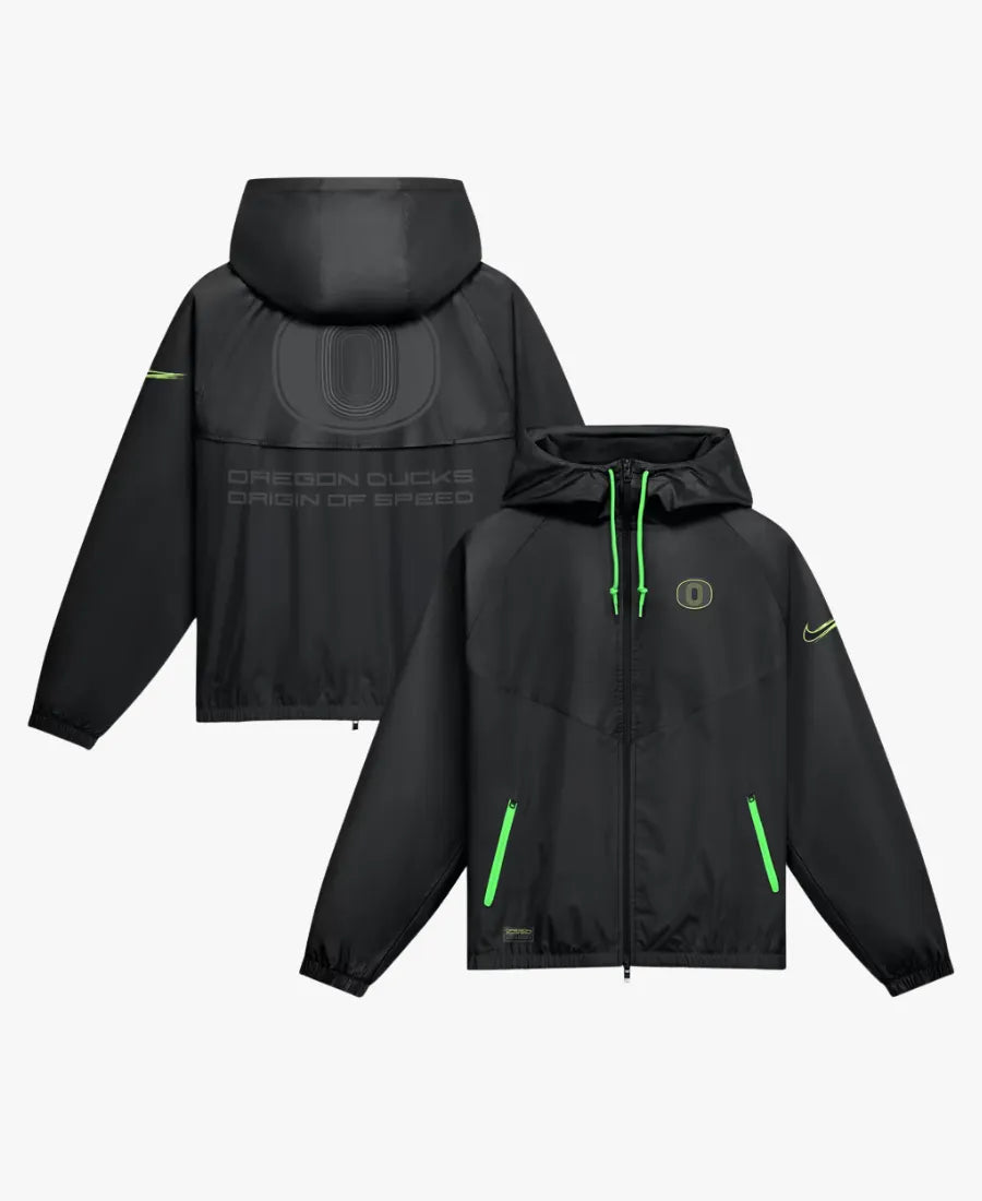 NikeOregonDucks2026OriginofSpeedBlackFull-ZipWindrunnerHoodedJacket