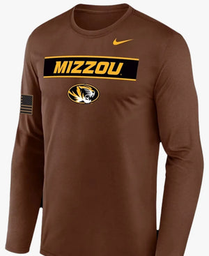 NikeMissouriTigers2026MilitaryAppreciationDri-FITLongSleeveBrownT-Shirt