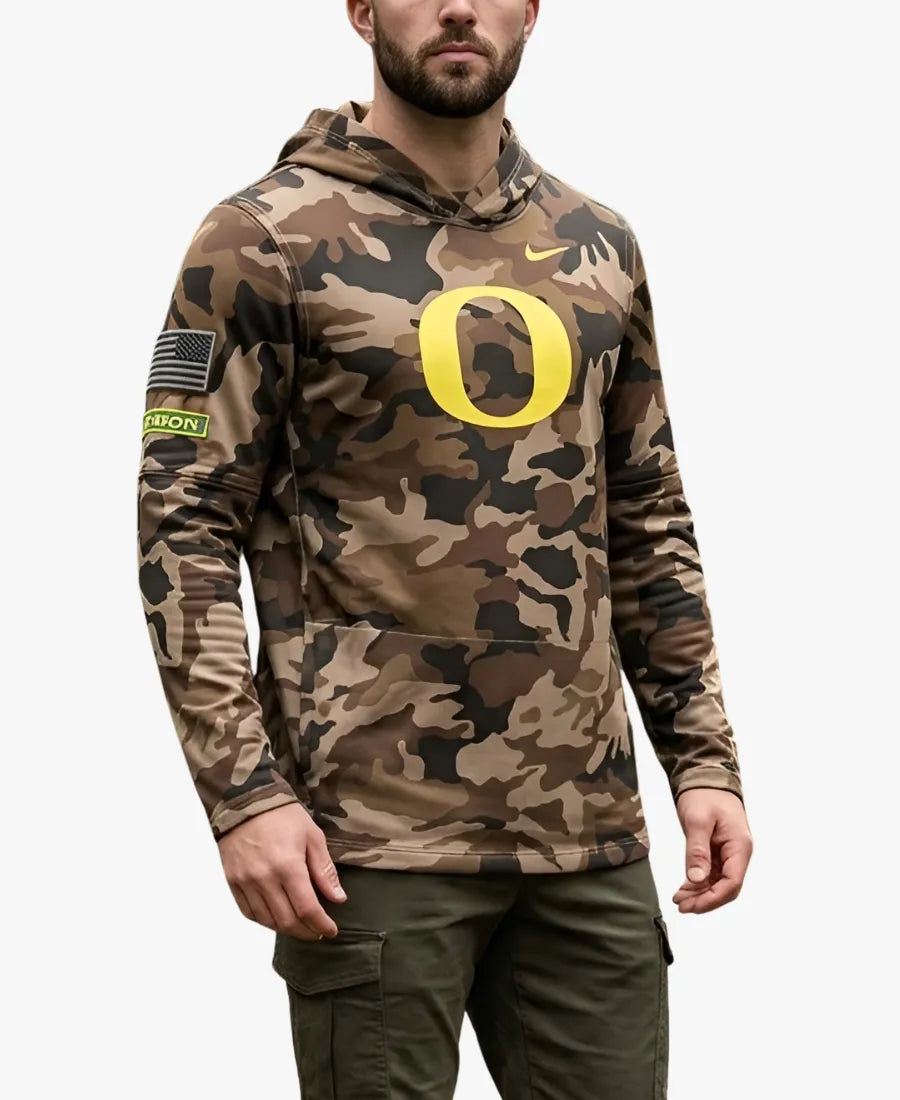 NikeOregonDucks2026MilitaryAppreciationSidelineLongSleeveHoodedT-Shirt