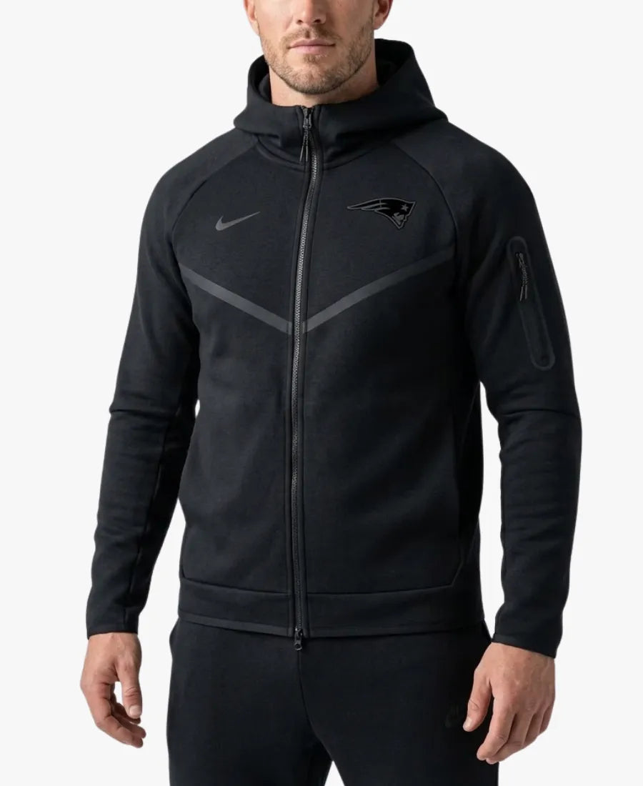 NikeNewEnglandPatriots2026TopBillingTechFleeceWindrunnerBlackFull-ZipHoodedJacket