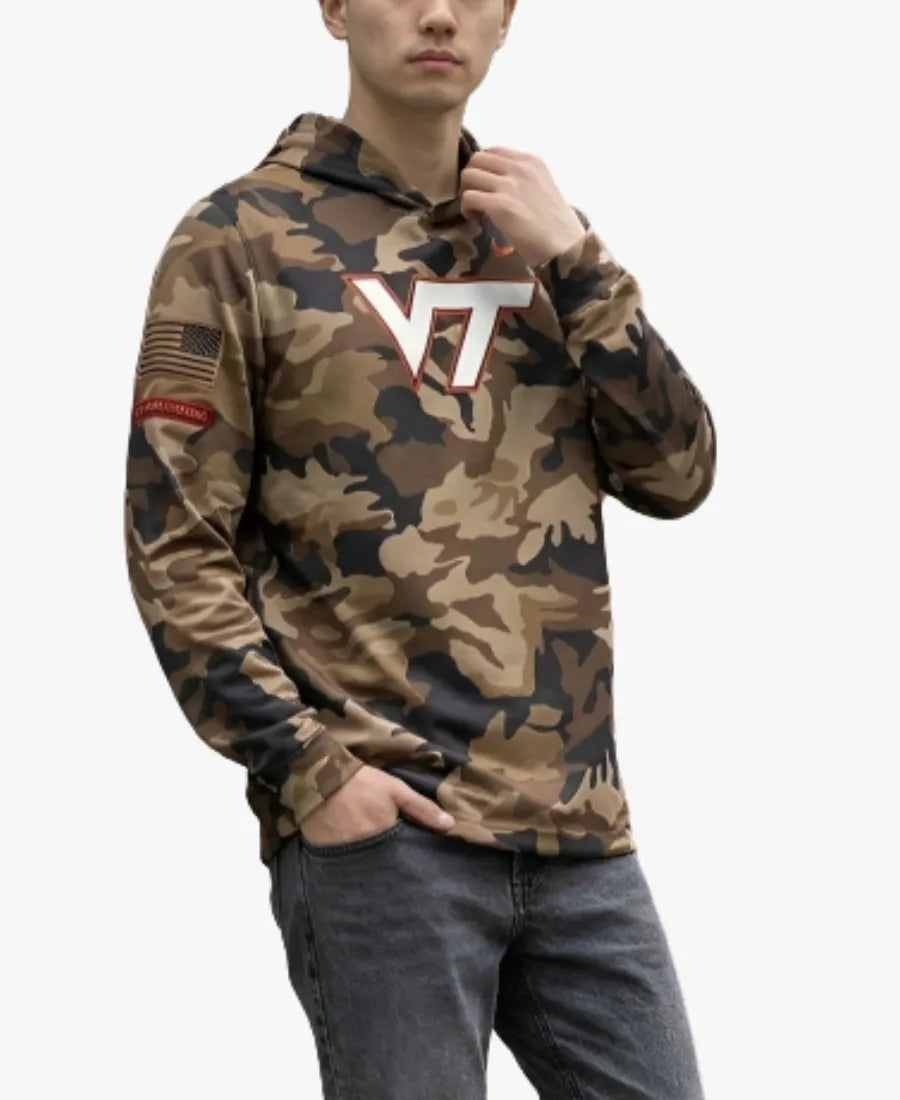 UnisexNikeVirginiaTechHokiesMilitaryAppreciationCamoLongSleeveHoodedT-Shirt