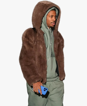 NikexJaMorantBrownFauxFurHoodedJacket