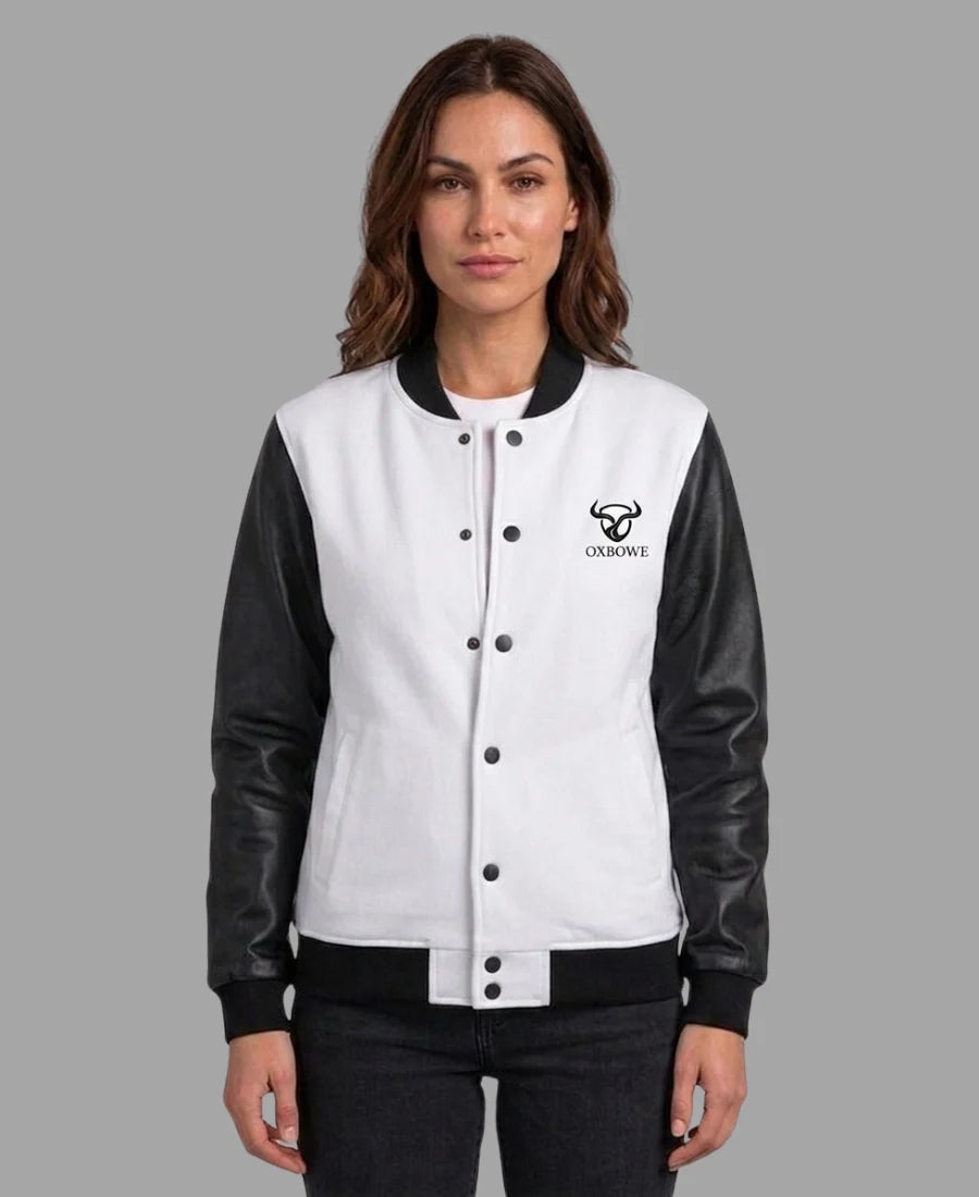 Oxbowe Women's White & Black Varsity Jacket