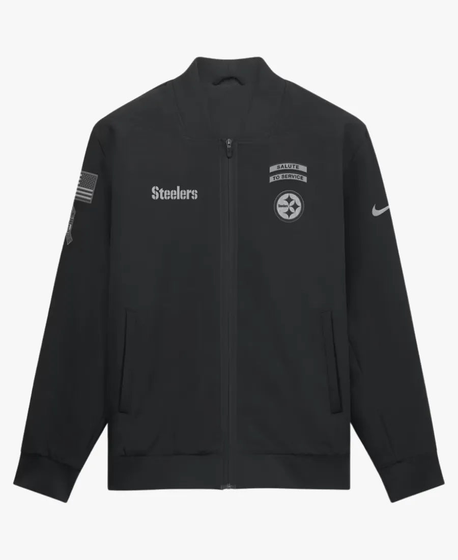 PittsburghSteelersNike2026SalutetoServiceBlackFull-ZipBomberJacket_nbsp