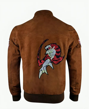 RyoHazukiBrownSuedeLeatherBomberJacket