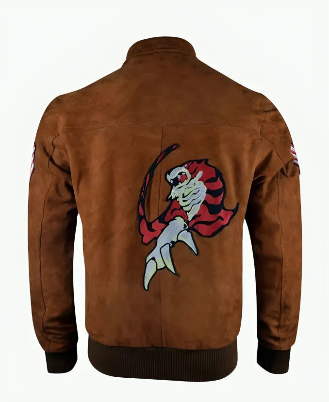 RyoHazukiBrownSuedeLeatherBomberJacket
