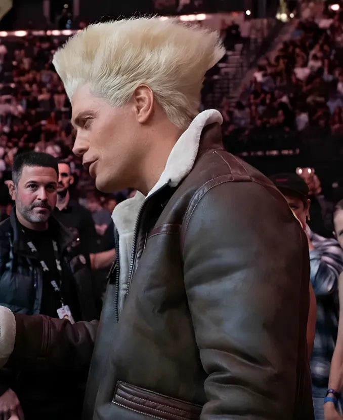 UFC332GuileInTheWildStreetFighterCodyRhodesBrownShearlingLeatherBomberJacket