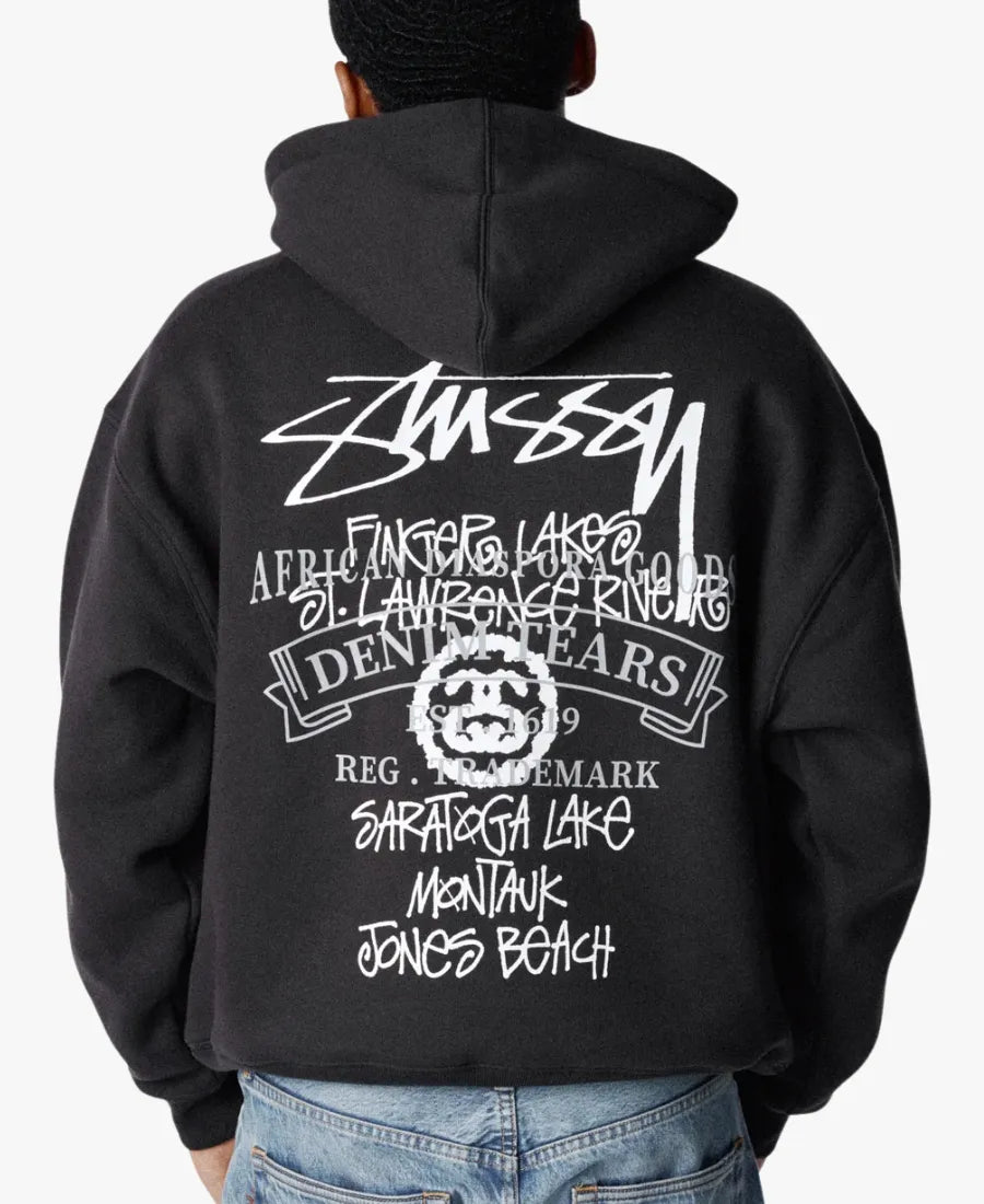UnisexStussyxDenimTearsNewYorkFishingTour2026BlackPulloverHoodie