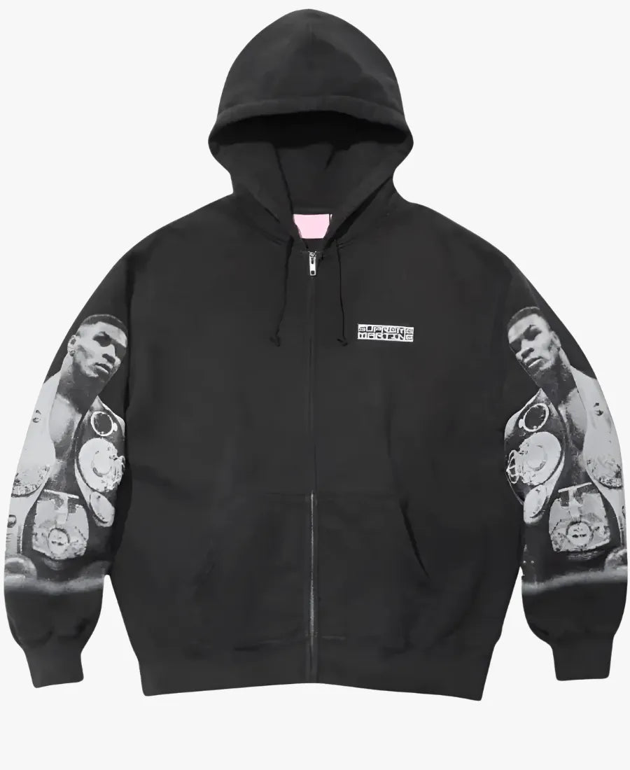 SupremexMartineRoseMikeTysonZipUpblackFleeceHoodedSweatshirt