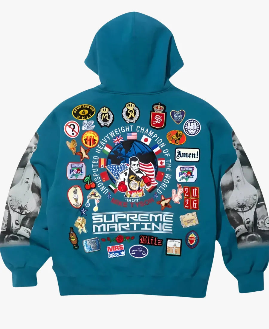 SupremexMartineRoseMikeTysonblueHoodedSweatshirt