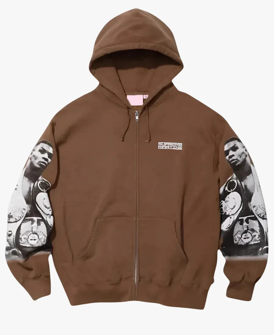 SupremexMartineRoseMikeTysonZipUpbrownFleeceHoodedSweatshirt
